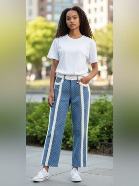 Hot & Delicious Blue Denim Jeans with Cream Trim